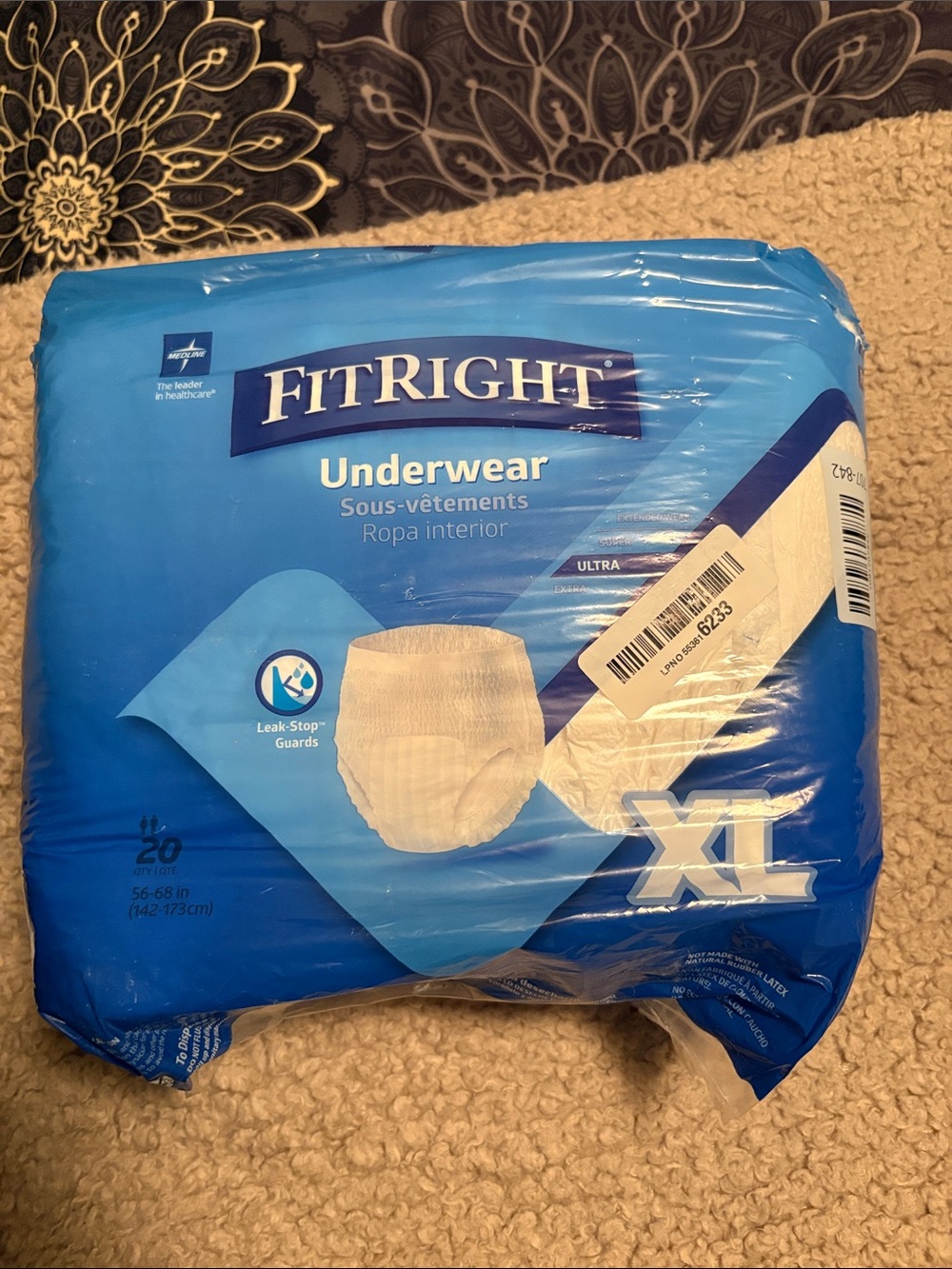 Medline Fitright Ultra Protective Underwear, XL Unisex 20 per pack